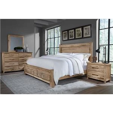 Queen Poster Bed With 6x6 Foot Board Bed, 8 Drawer Dresser, Landscape Mirror, 2 Drawer Nightstand